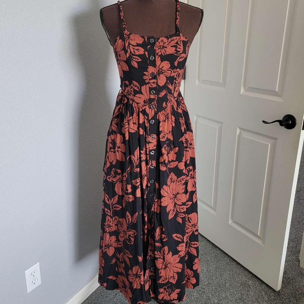NWOT! Free People Black and Orange Floral Maxi Dress - Picture 2 of 5